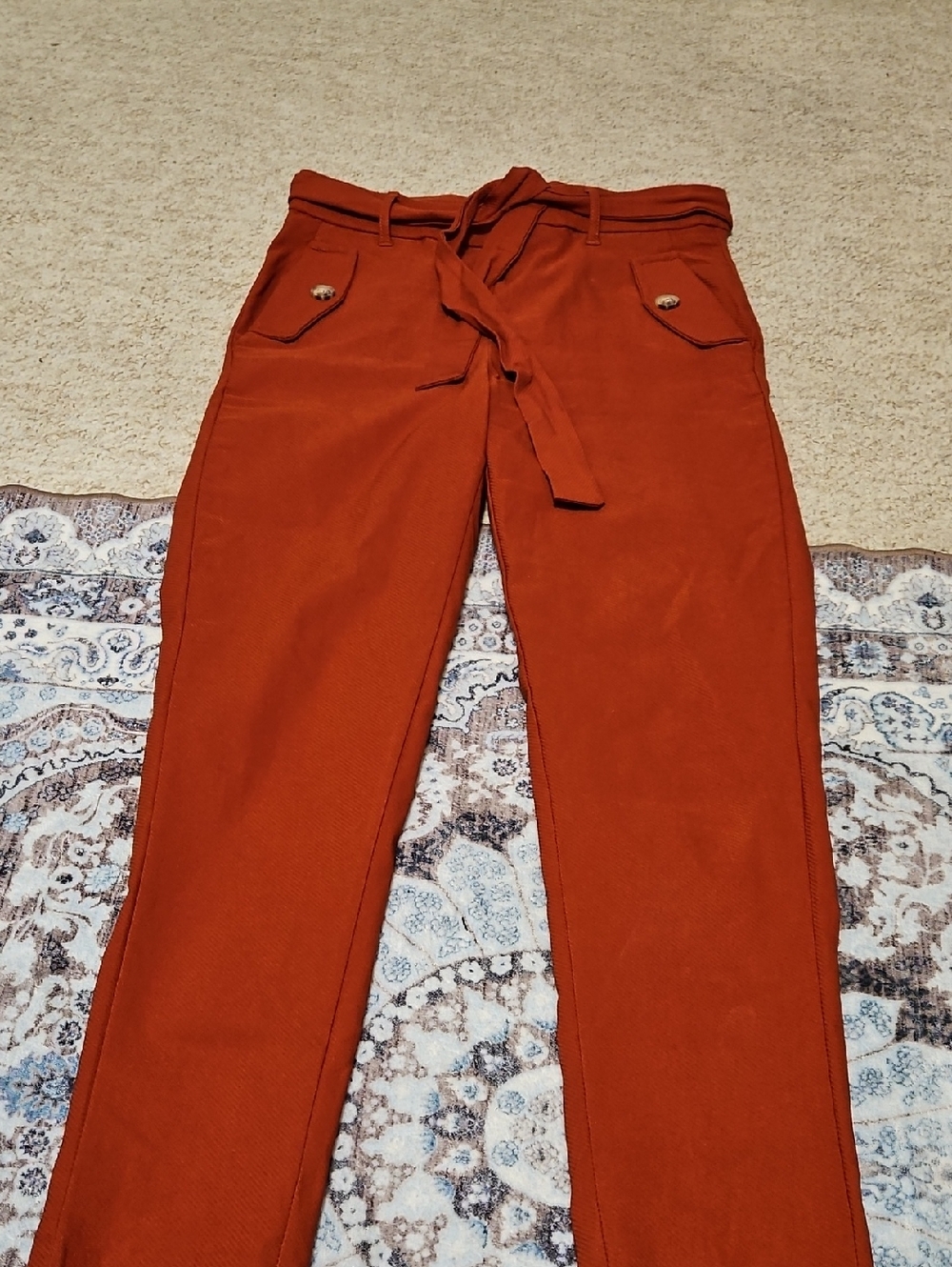 Jules & Leopold Rust Straight-Leg Tie-Waist Pants